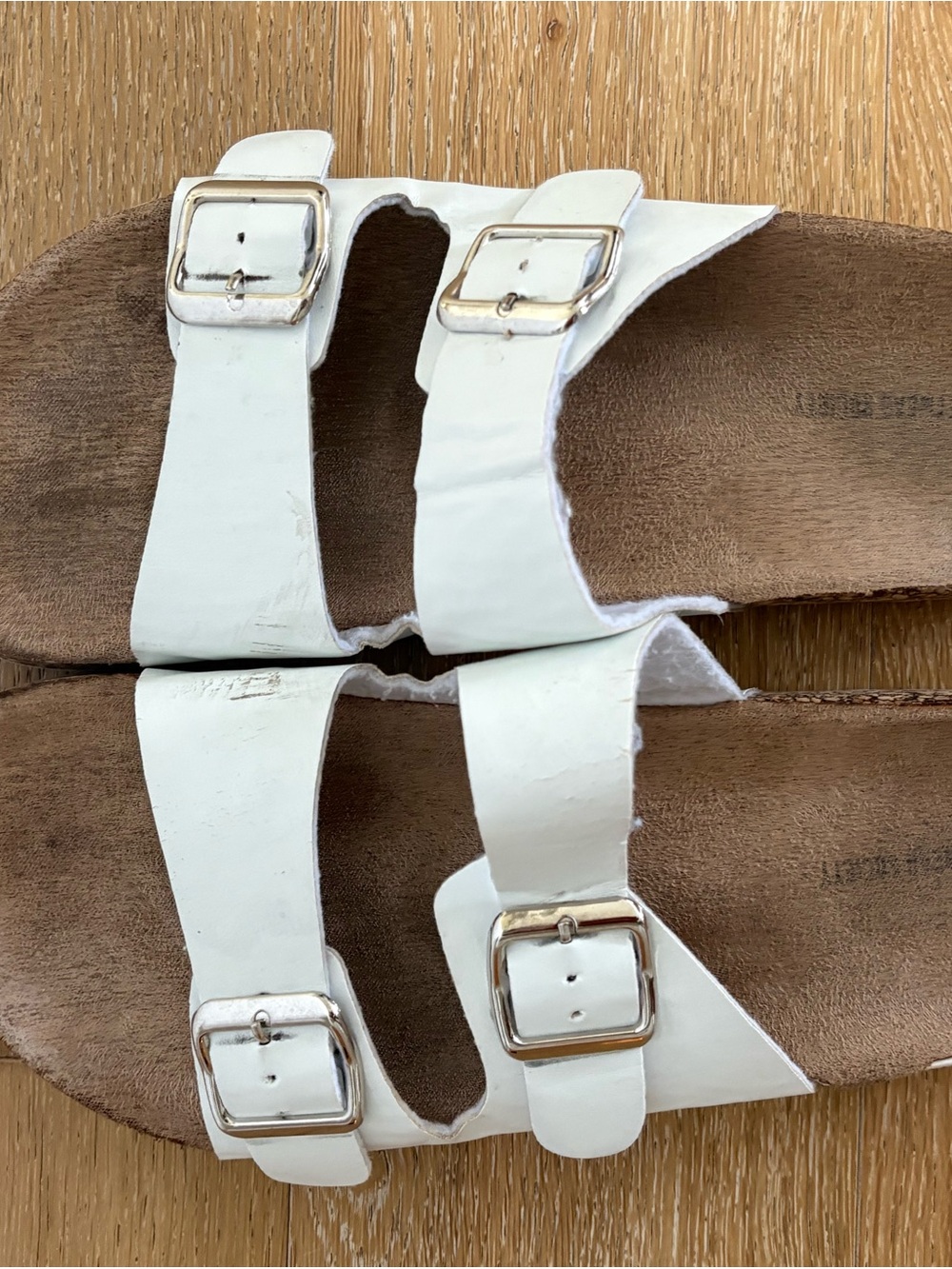 White Double-Buckle Women’s Slide Sandals